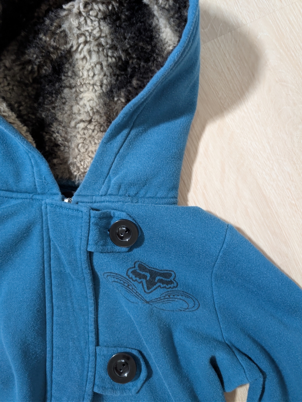 Fox Racing Blue Faux Fur Lined Hooded Fleece Jacket Coat Size Medium Y2K - Picture 4 of 9